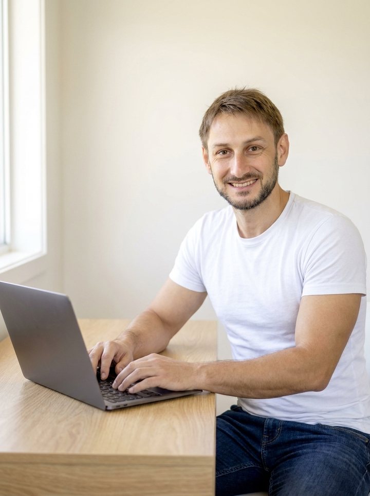 Carl Taylor, founder of Automation Agency, at his laptop